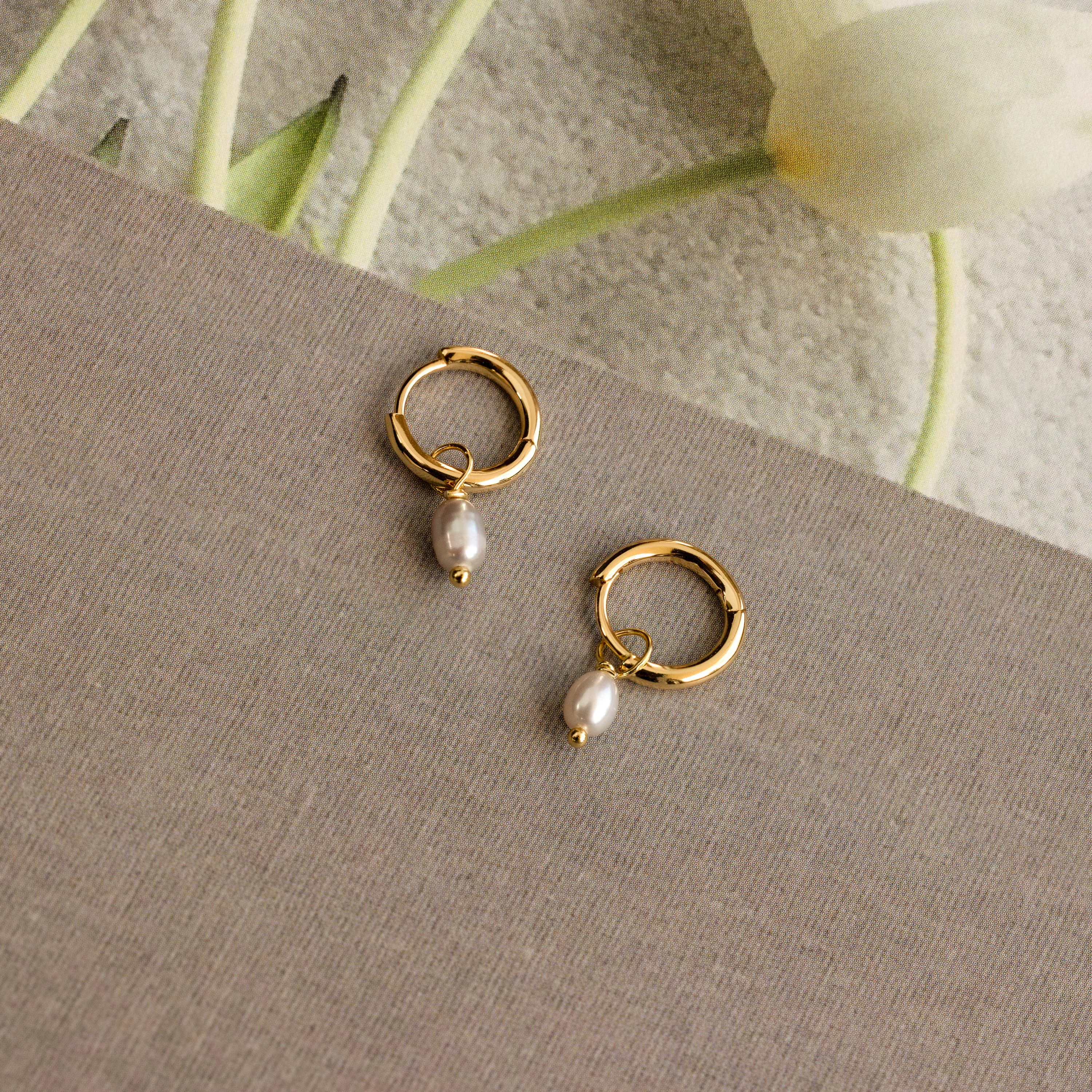 Dainty Smokey Gray Pearl Drop Hoop Earrings | Caitlyn Minimalist | Caitlyn Minimalist