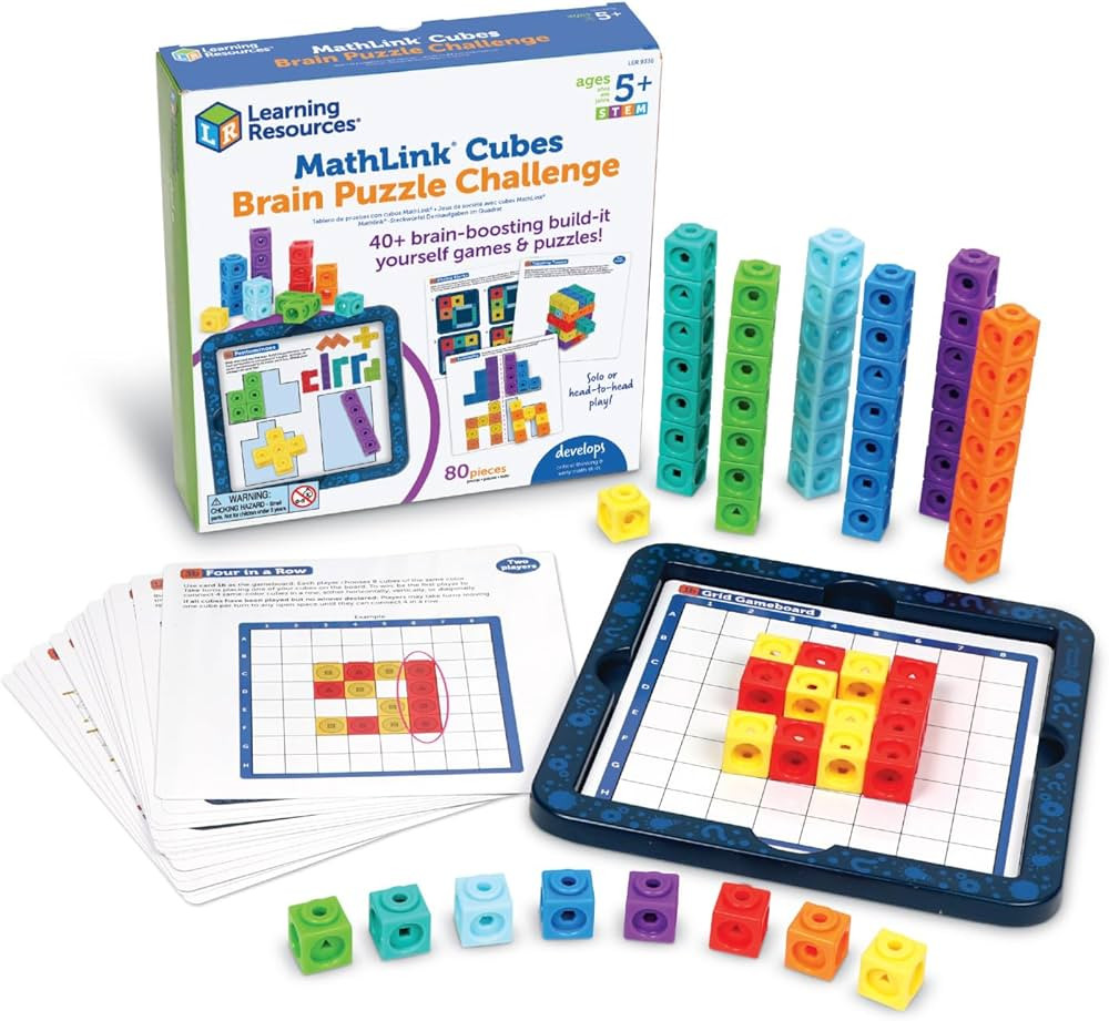 Learning Resources MathLink Cubes Brain Puzzle Challenge, 80 Pieces, Ages 5+, Linking Cubes, Conn... | Amazon (US)