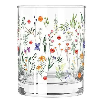 Slant Party Supplies Whiskey Glasses - Double Old Fashioned Cocktail Glass, 12-Ounce, Boho Flower... | Amazon (US)