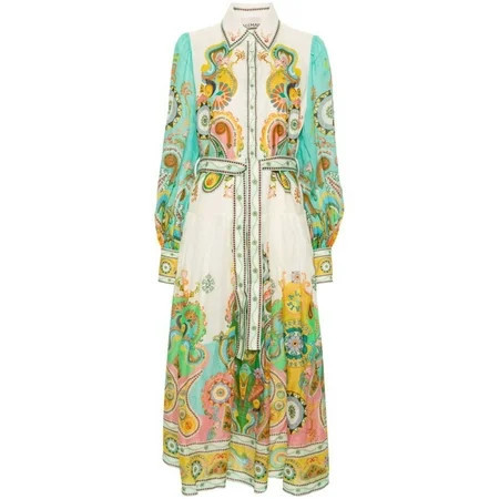 Alemais Woman Printed Midi Dress With Belt And Statement Sleeves Multicolor Sizes UK 4-48 | Walmart (US)