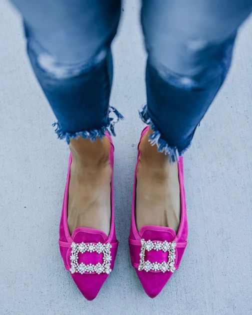 Vanderpump Embellished Faux Suede Flats - Pink | VICI Collection