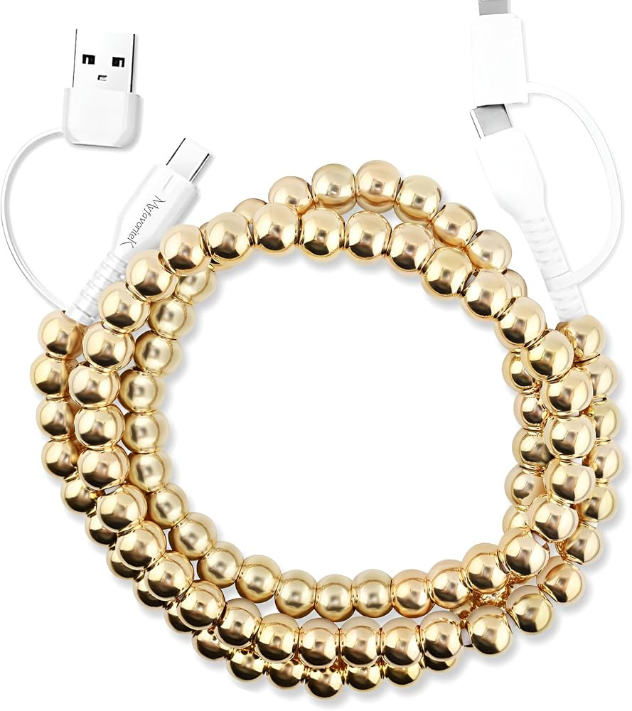 Stylish Beaded Phone Charger Cable Colors USB Charging Cord for Smartphones (4-1, Gold, 3.3ft) | Amazon (US)