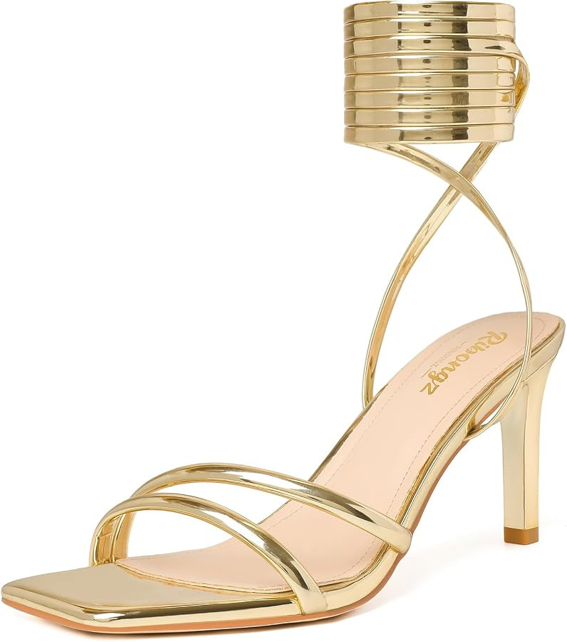 RIBONGZ High Heels for Women Kitten Heeled Sandals with Ankle Strap Round Open Toe Strappy Stilet... | Amazon (US)