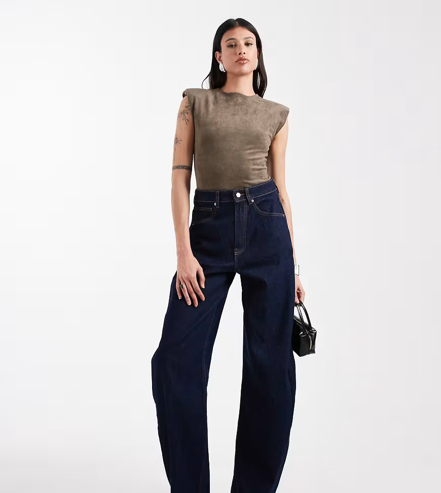 ASOS DESIGN Tall high waisted barrel leg jeans in rinse wash-Navy | ASOS (Global)