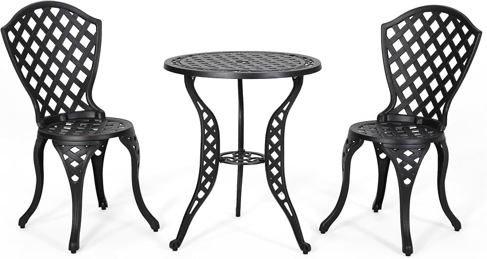 Christopher Knight Home La Sola Metal Outdoor Bistro Set, Black With Bronze | Amazon (US)