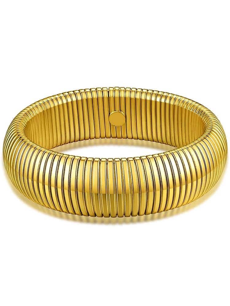KeyStyle Bangle Bracelets for Women, Stainless Steel Stretch Bracelet Flexible Wide Link Chain Go... | Amazon (US)