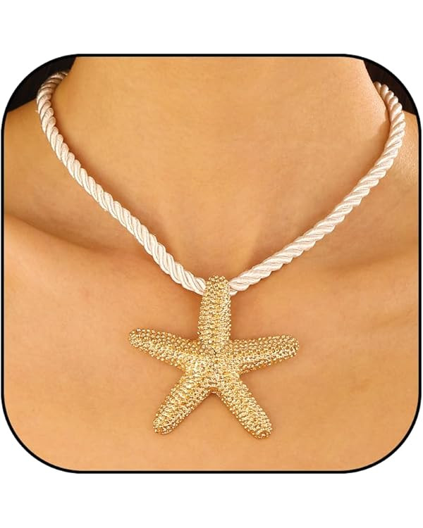 Starfish Necklace Gold Seashell Charm Necklace for Women Beach Necklace Trendy Shell Necklace Sea... | Amazon (US)
