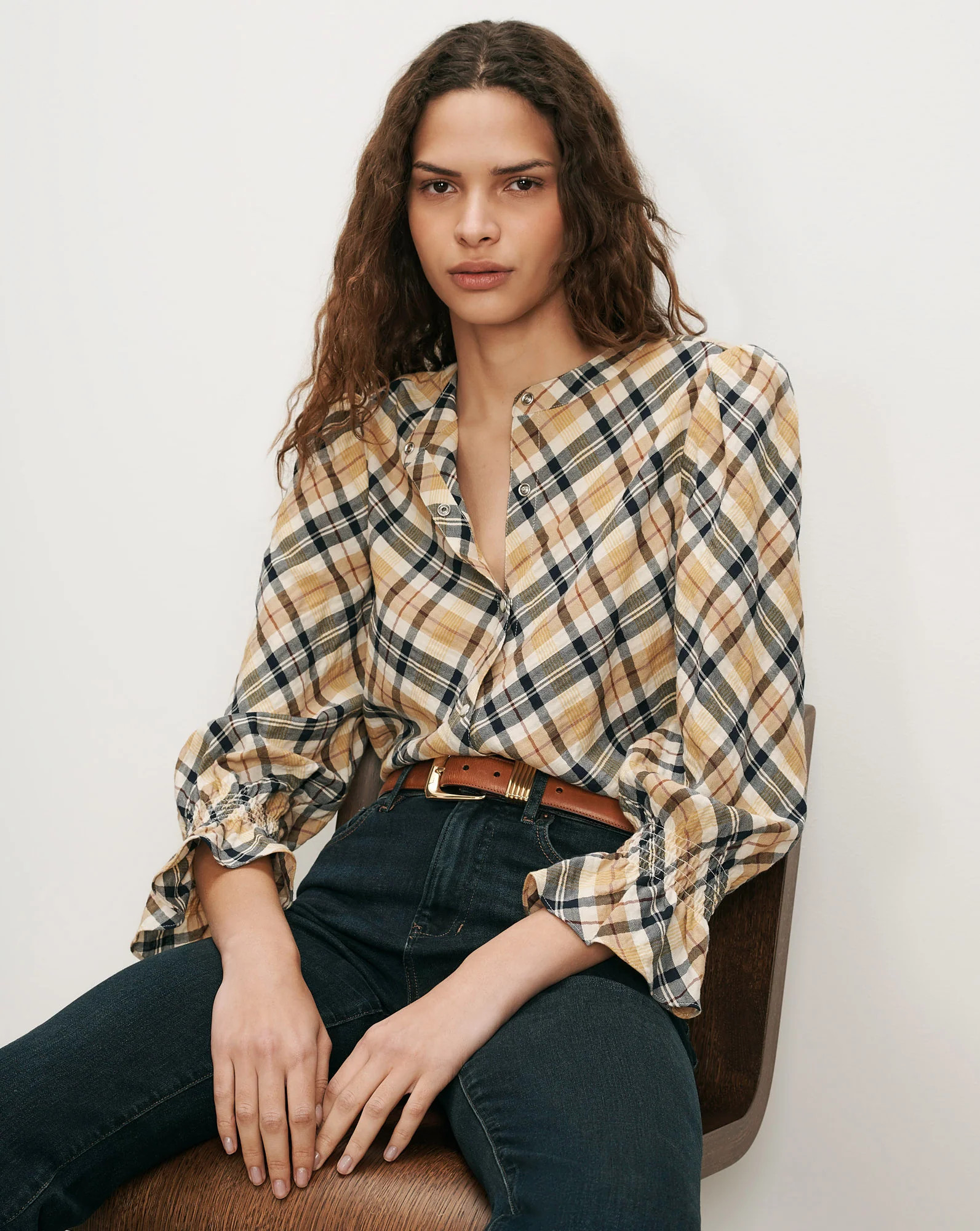 Veronica Beard Ashlynn Plaid Blouse Acorn Multi | Veronica Beard