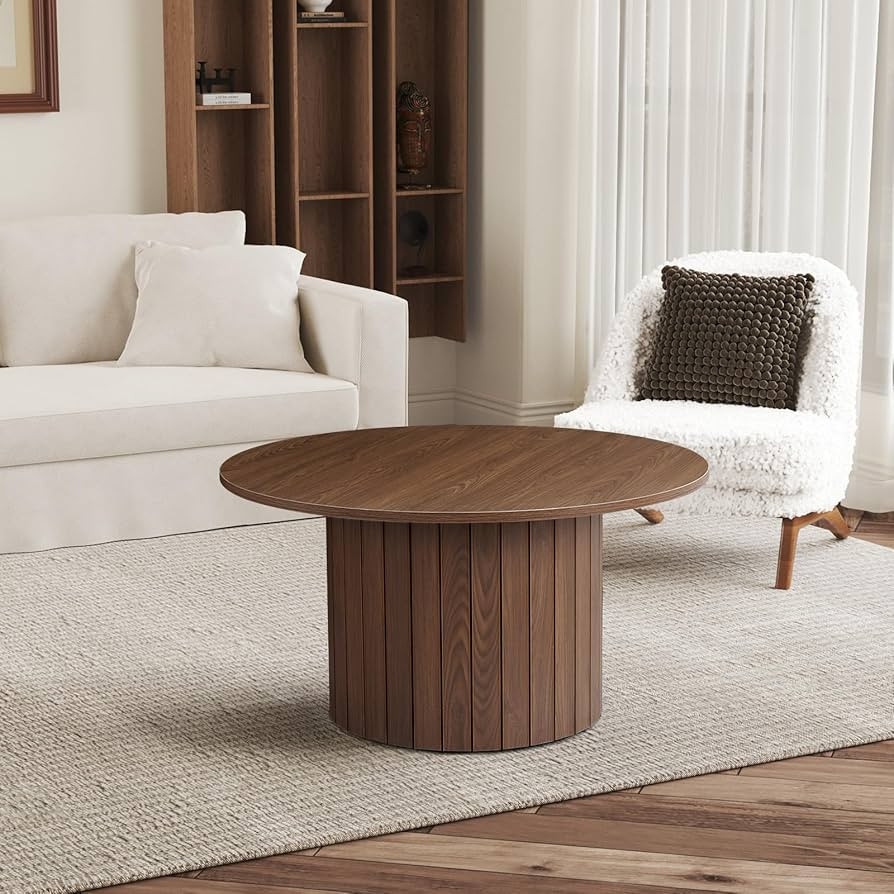 Round Coffee Table, 36" Circle Coffee Table for Living Room, Pedestal Wood Accent Center Table Mo... | Amazon (US)