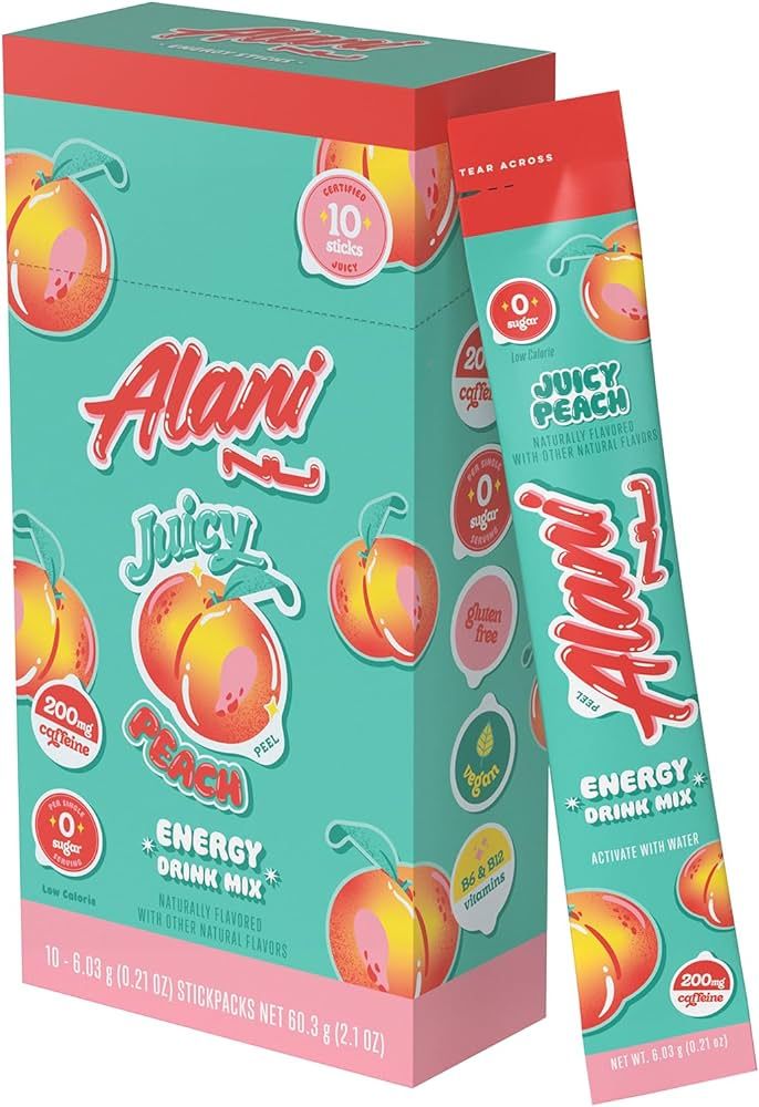 Alani Nu Juicy Peach Energy Sticks | Energy Drink Powder | 200mg Caffeine | Pre Workout Performan... | Amazon (US)