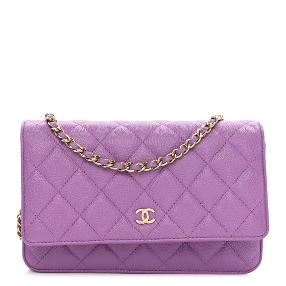 Caviar Quilted Wallet On Chain WOC Purple | FASHIONPHILE (US)