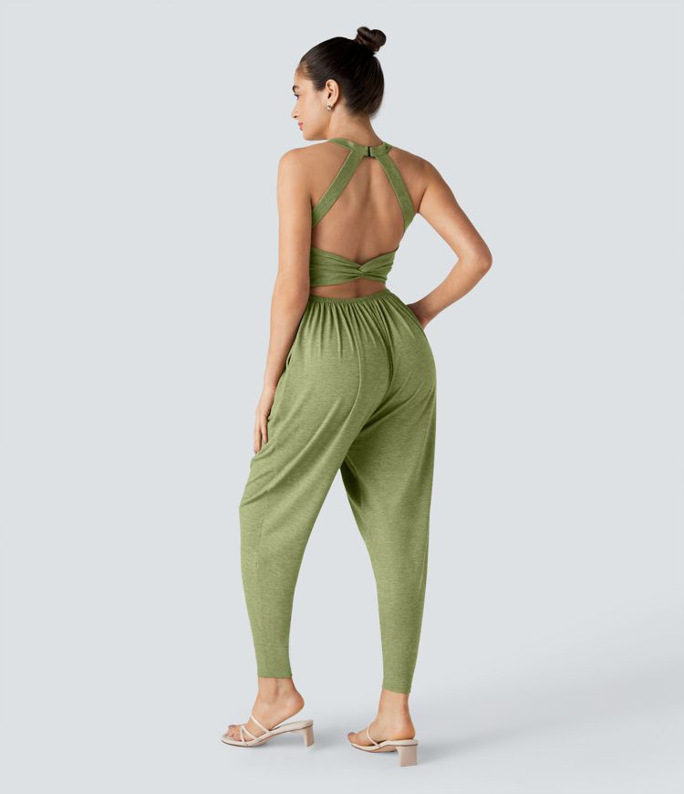 Women\u2019s U Neck Pocket Harem Casual Jumpsuit-Easy Peezy Edition - Halara | HALARA