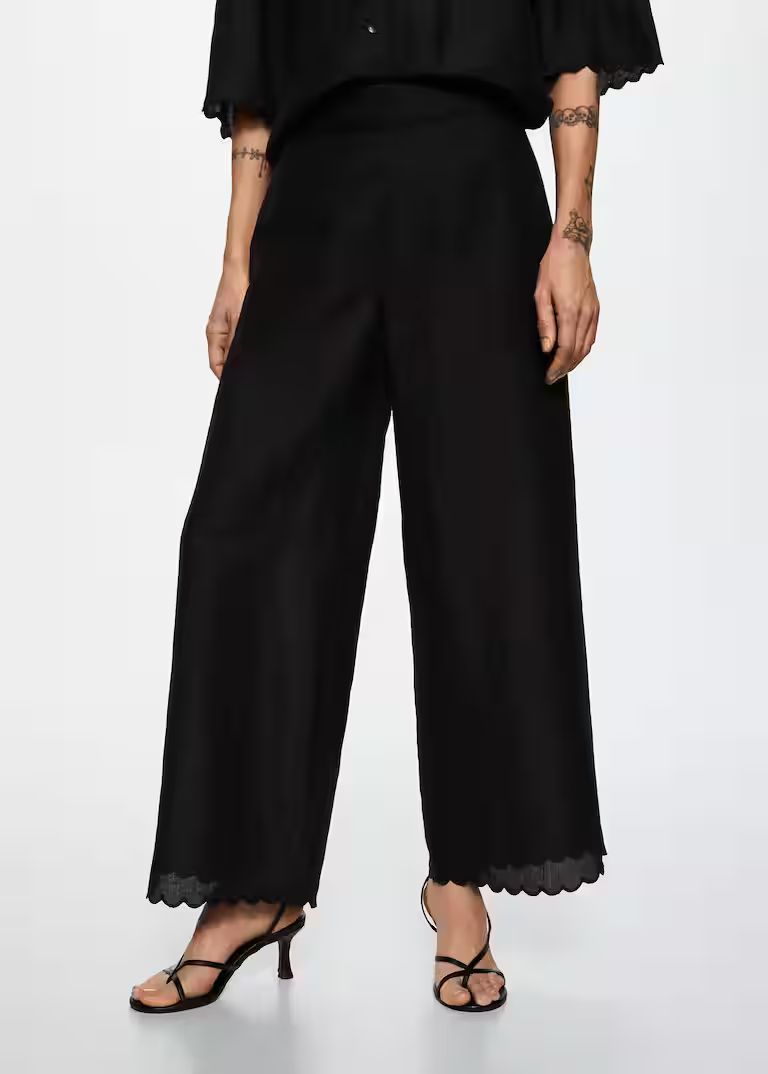 Cropped linen-blend pants | MANGO (US)