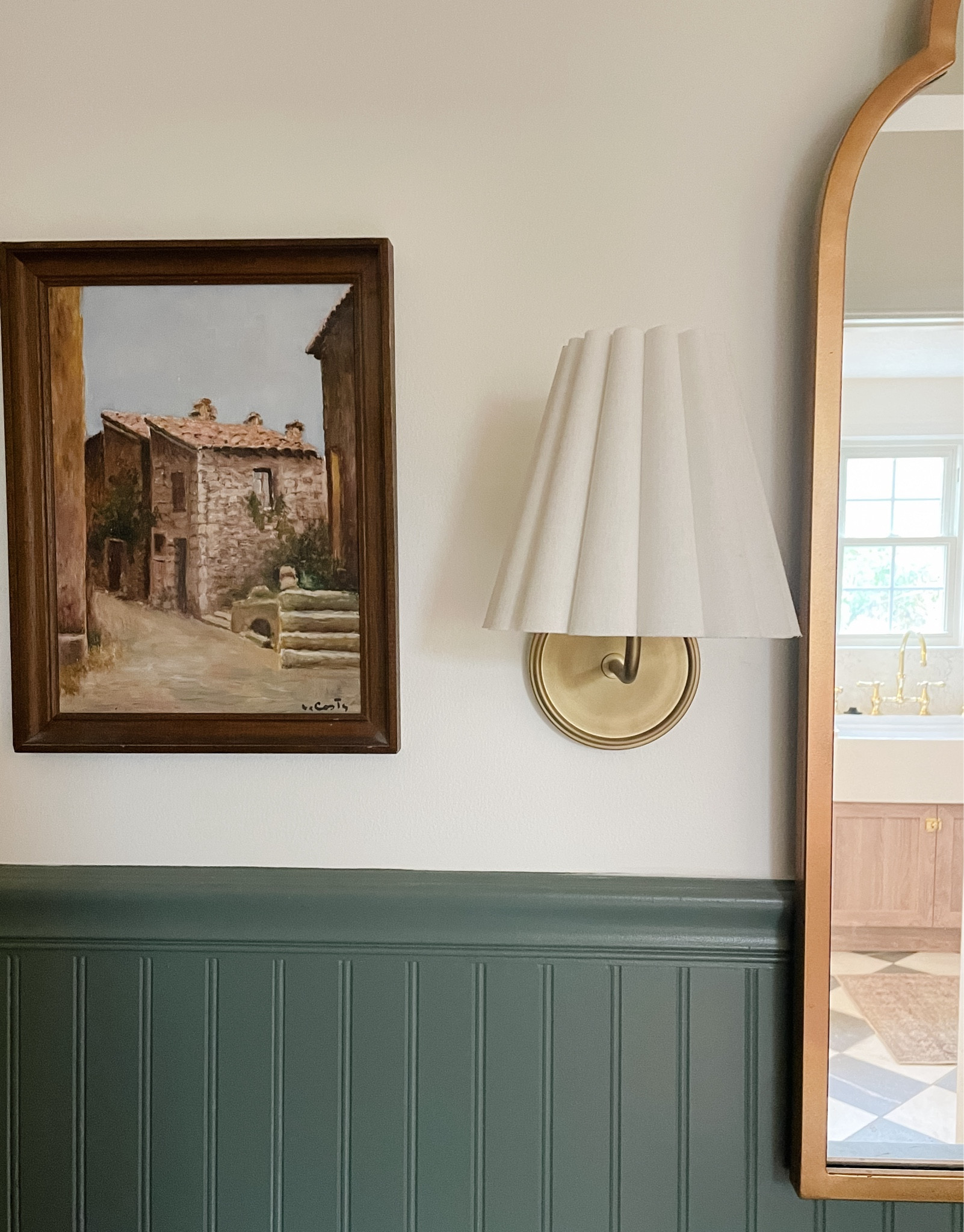 We love how this green paint turned out in our powder bath. // Paired with scallop wall sconce , gold mirror and vintage art 👌

#LTKMostLoved #LTKhome #LTKstyletip