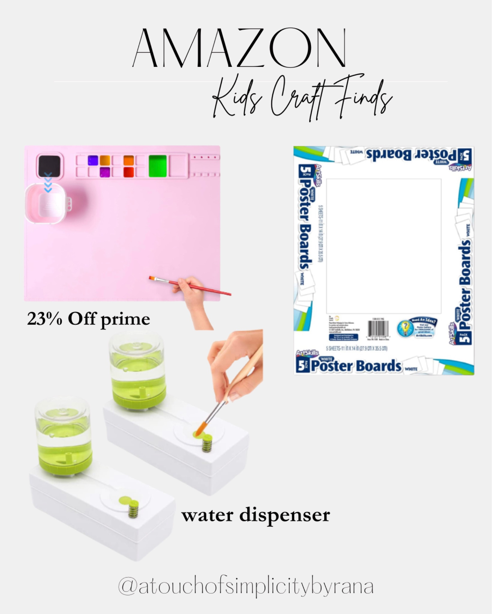 Great finds for mess free painting! This silicone mat comes in many colors. 

Amazon finds, kids craft supplies, poster boards, Silicone mat, brush rinser, water dispenser, painting supplies

#LTKkids #LTKhome #LTKFind