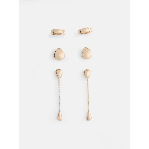 Scoop Women's Gold Tone Mixed Shape Drop Earrings, 3-Pairs | Walmart (US)