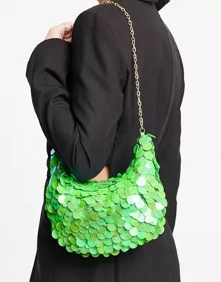 ASOS DESIGN shoulder bag with sequins in bright green | ASOS (Global)