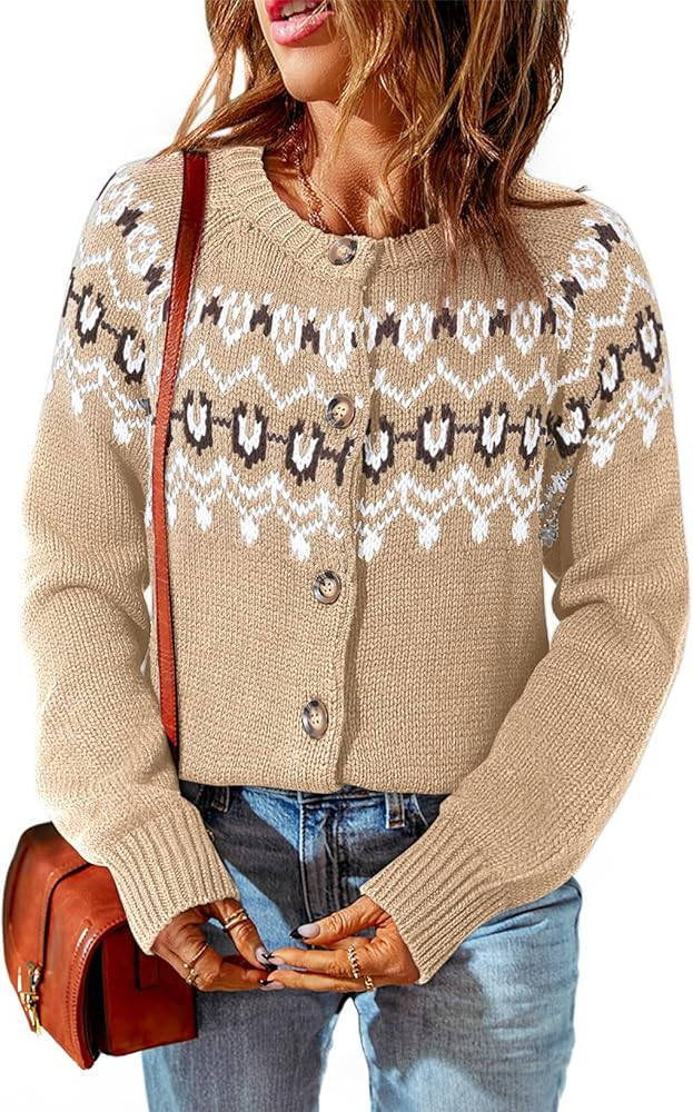 Dokotoo Womens Cardigans Casual Long Sleeve Chunky Knit Fall Winter Button Down Fair Isle Cardiga... | Amazon (US)