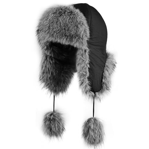 Women Faux Fur Trapper Hat with Pompoms Warm Classic Ear Flaps Fuzzy Bobble Cap Warm Outdoor Ski Snow Cap for Women and Men | Amazon (US)