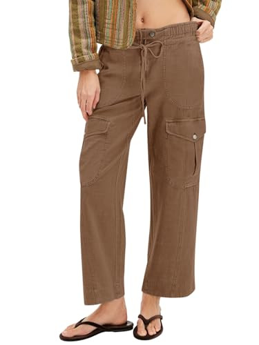 Cicy Bell Womens Cotton Cargo Pants Low Rise Drawstring Waist Wide Leg Casual Hiking Pants with M... | Amazon (US)