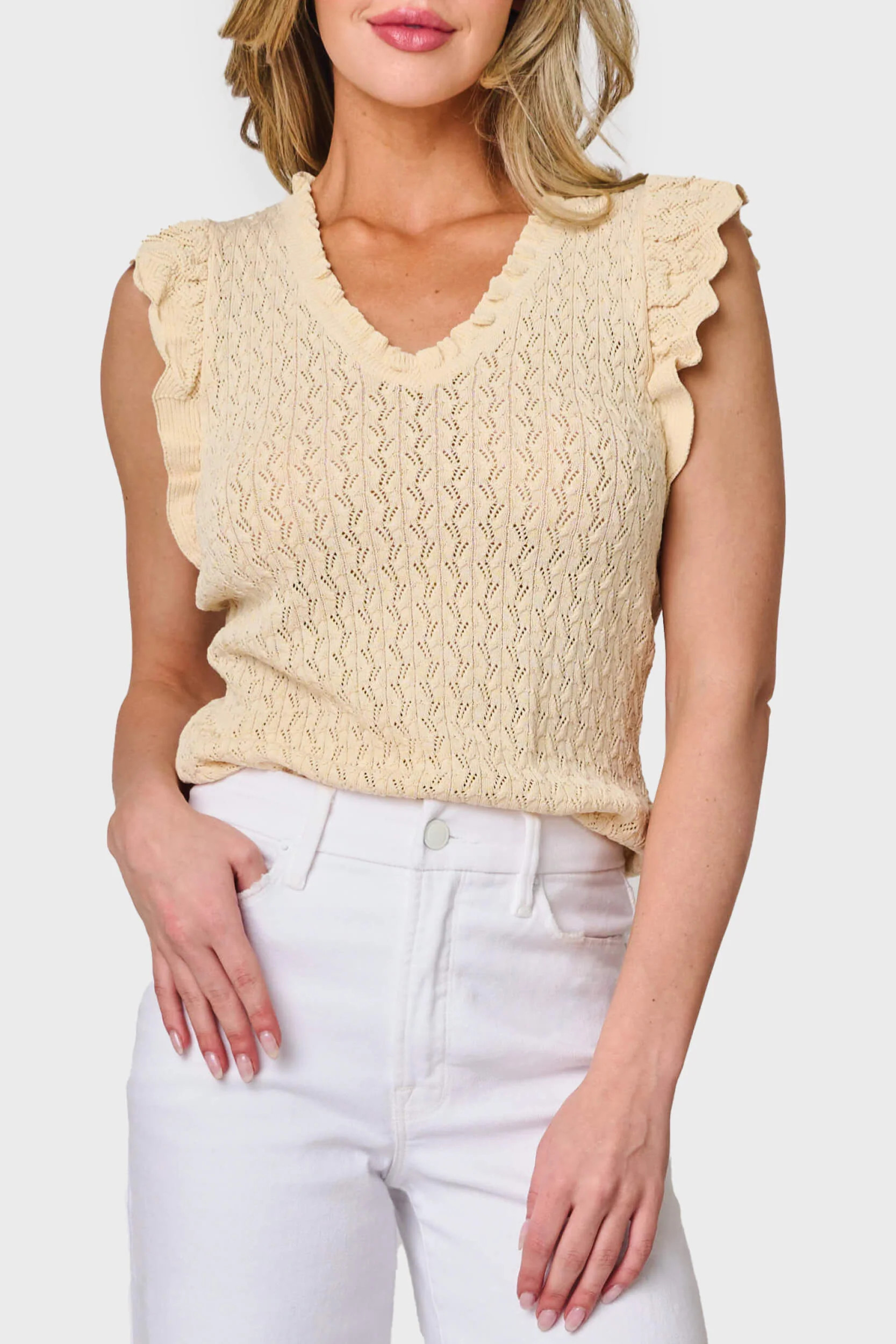 Pointelle Sweater Tank With Flutter Sleeve | Gibson