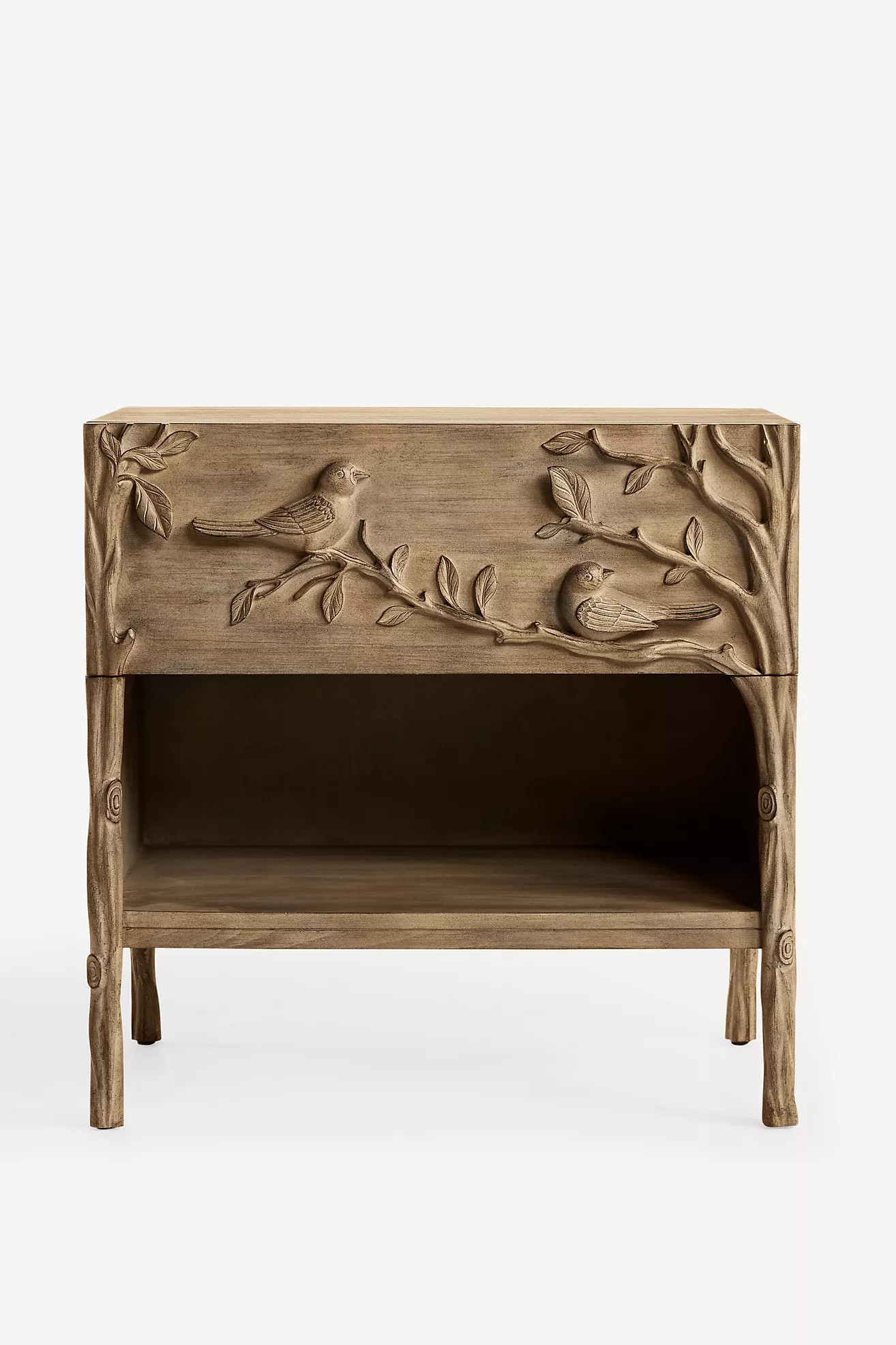 Ornithology Handcarved One-Drawer Open Nightstand | Anthropologie (US)