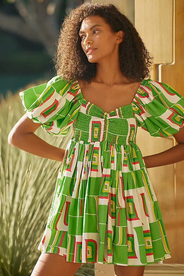 Geo Puff-Sleeved Mini Dress | Anthropologie (US)