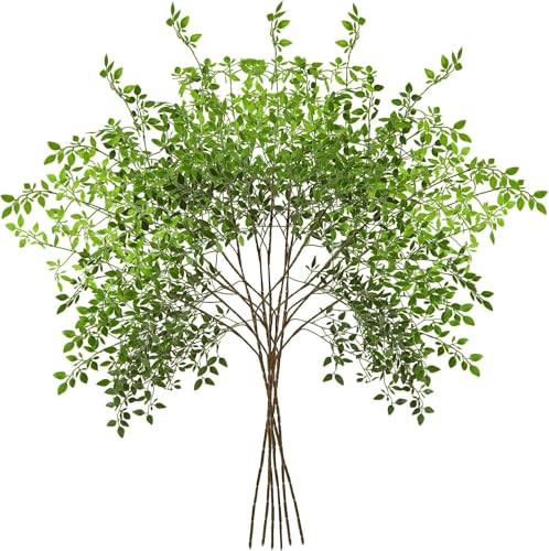6PCS Artificial Nandina Stems for Vase, Faux Green Spring Plant Branches, Fake Floral Eucalyptus Stems, Realistic Greenery, Décor for Office, Dining or Coffee Table, Kitchen, Living Room Floor, 43.3" | Amazon (US)