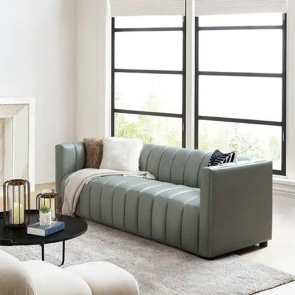 Romulus Modern Genuine Leather Sofa With Solid Wood Legs by HULALA HOME - Bed Bath & Beyond - 369... | Bed Bath & Beyond