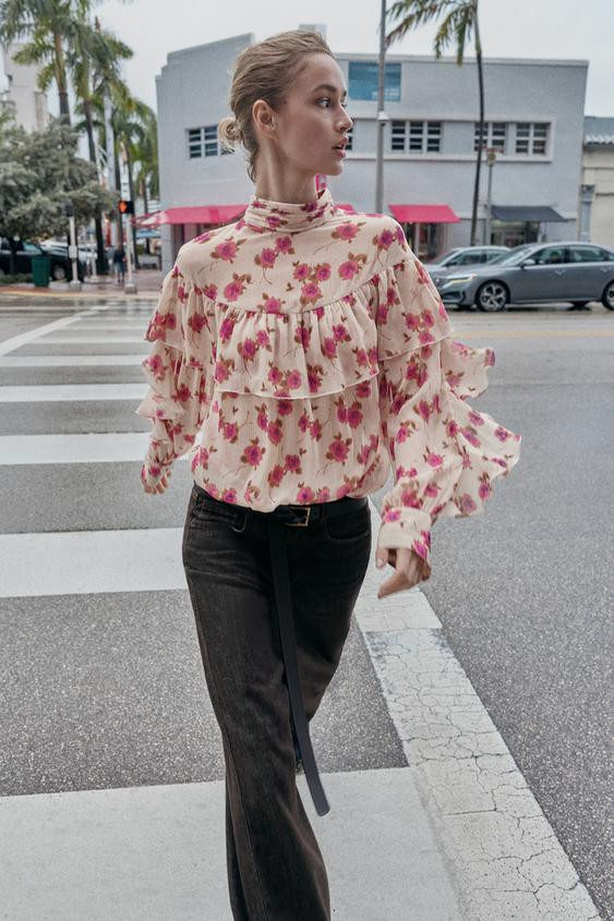 RUFFLED PRINT BLOUSE | Zara US