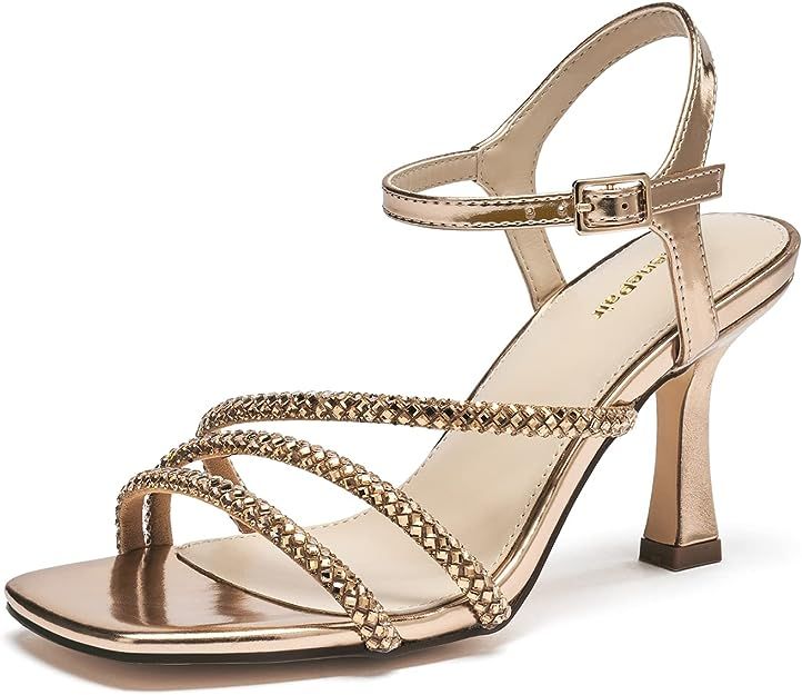SelenePair Women's High Stiletto Heels Sparkle Open Square Toe sandals Adjustable Buckle Ankle St... | Amazon (US)