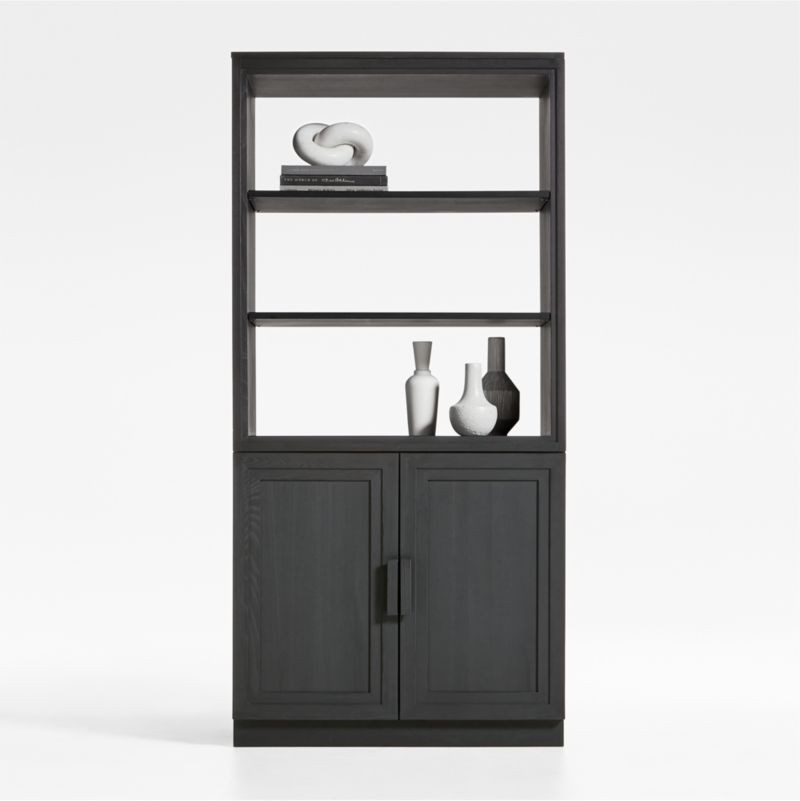 Calypso Charcoal Black Modular Elm Wood-Door Base and Bookshelf Hutch + Reviews | Crate & Barrel | Crate & Barrel