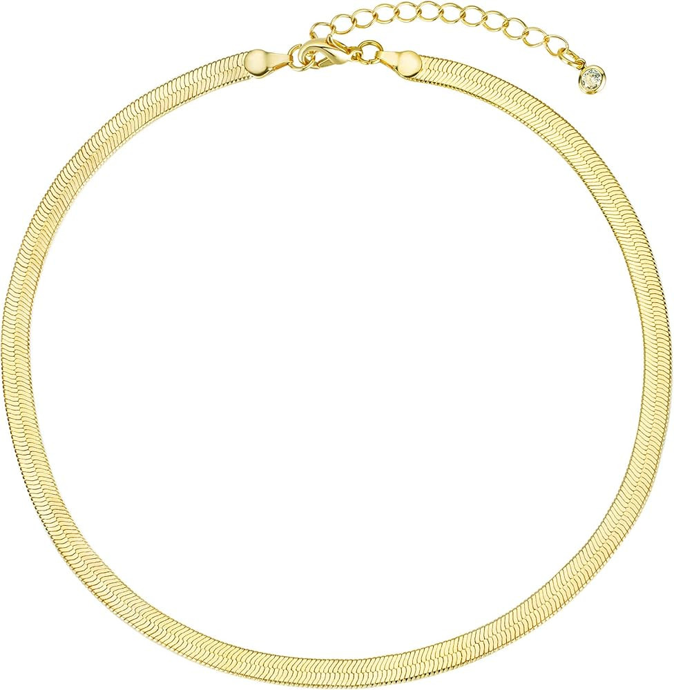 CHESKY 14K Gold/Silver Plated Snake Chain Necklace Herringbone Necklace Gold Choker Necklaces for... | Amazon (US)