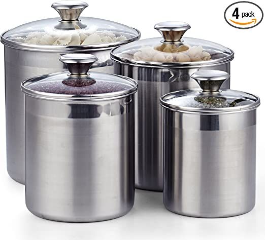 Cooks Standard Stainless Steel airtight Glass lid 4-Piece Food Jar Storage Canister Set for Tea C... | Amazon (US)