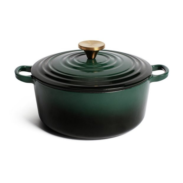 Habitat 3.3 Litre Cast Iron Casserole Dish - Green | Habitat UK