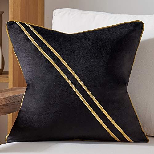 Avigers 20 x 20 Inch Black Gold Leather Striped Lines Velvet Cushion Case Luxury Modern Throw Pil... | Amazon (US)