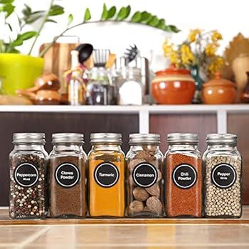 Aozita 24 Pcs Glass Spice Jars/Bottles - 6oz Empty Square Spice Containers with Spice Labels - Shake | Amazon (US)