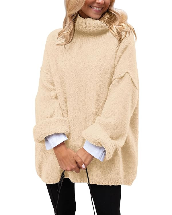 PRETTYGARDEN Women's 2024 Fall Knit Sweater Casual Long Sleeve Turtleneck Loose Chunky Pullover T... | Amazon (US)
