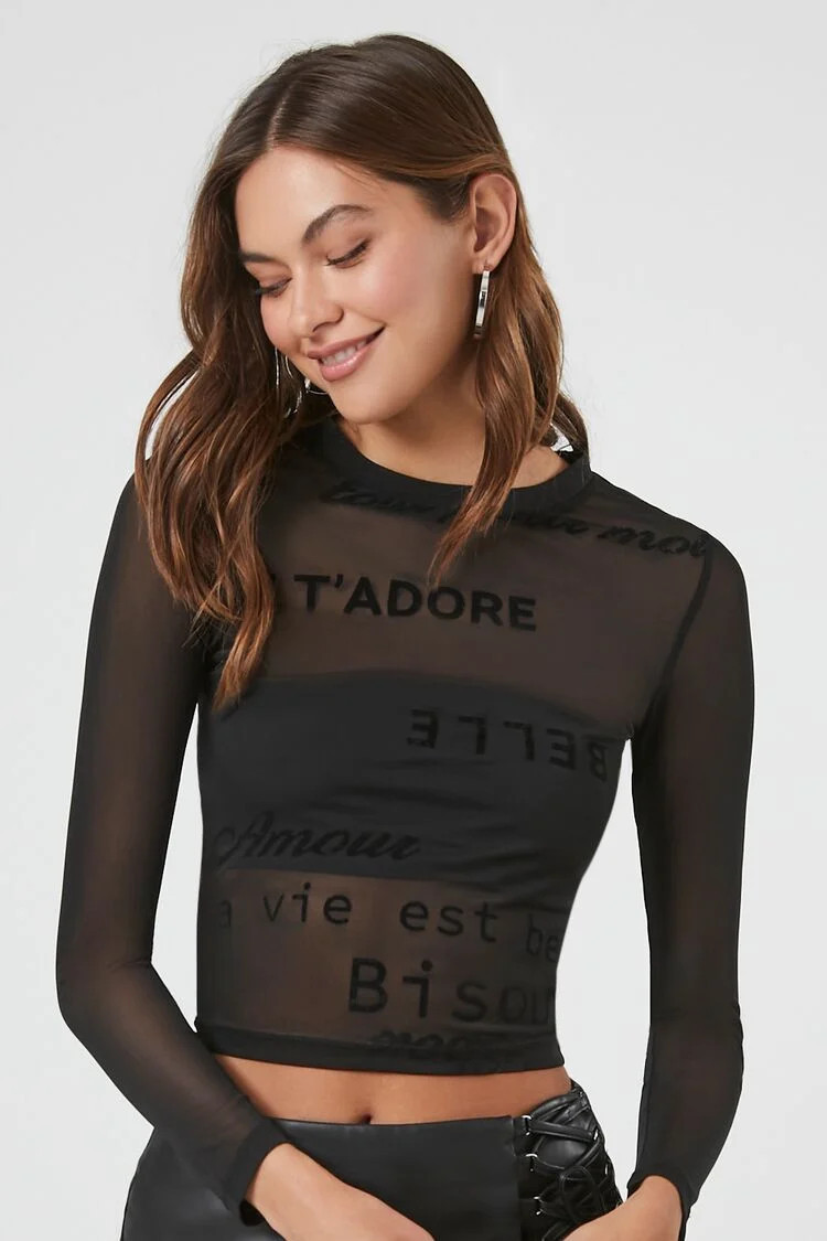 Sheer Mesh Amour Crop Top | Forever 21 | Forever 21 (US)