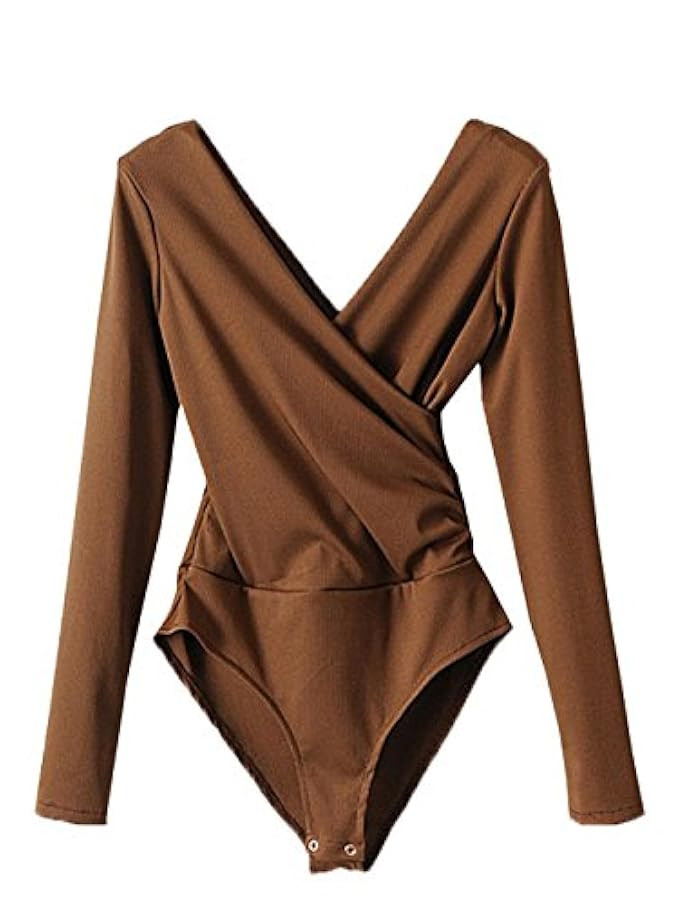 DIDK Women's Deep V Neck Surplice Bodysuit | Amazon (US)