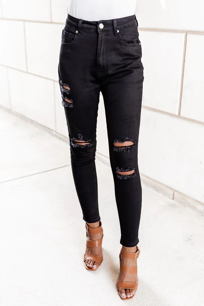 Patsy Black Distressed Raw Hem Jeans | Pink Lily