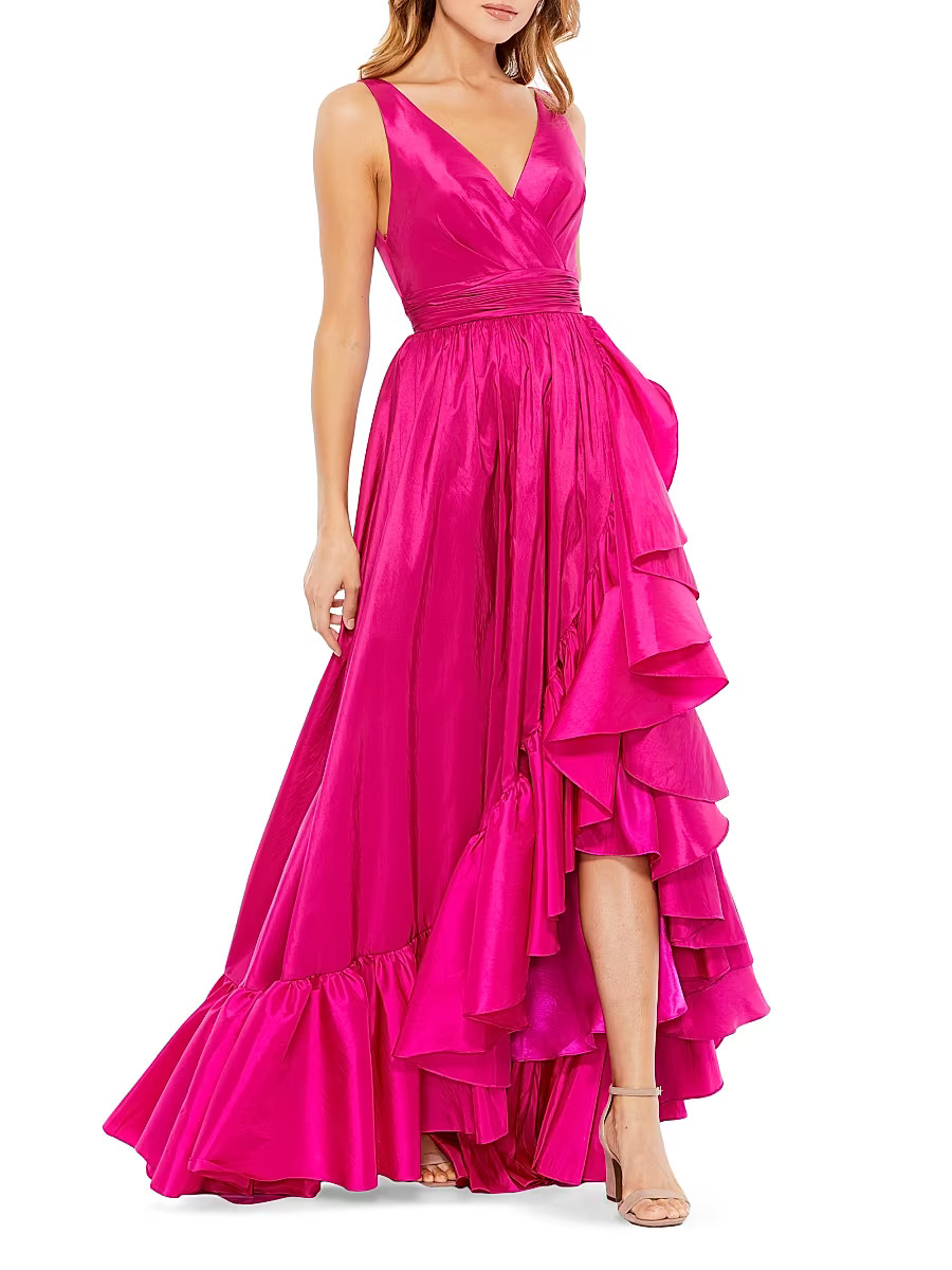 Women's Satin Flounce V-Neck Gown - Magenta - Size 12 | Saks Fifth Avenue