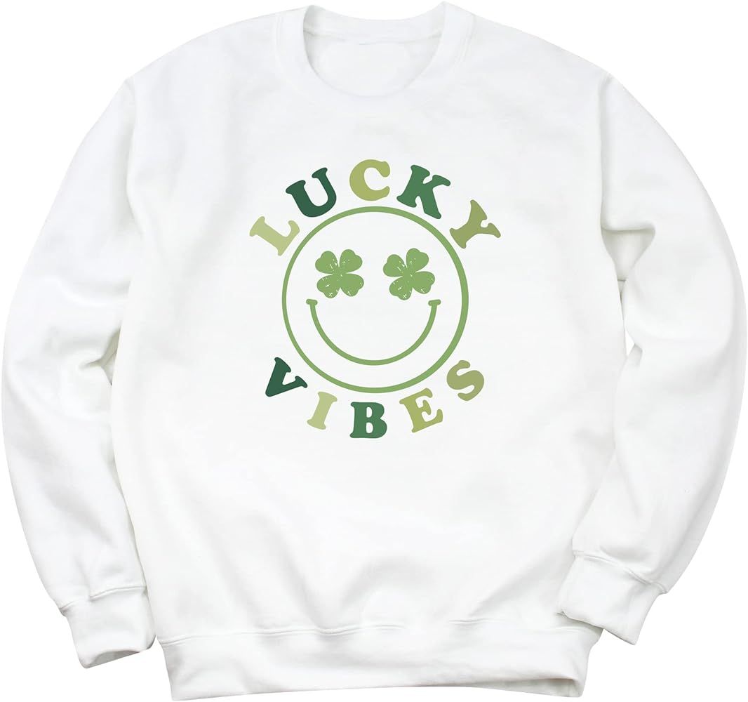 Spunky Pineapple Lucky Vibes Smiley Face St. Patrick's Day Sweatshirt | Amazon (US)
