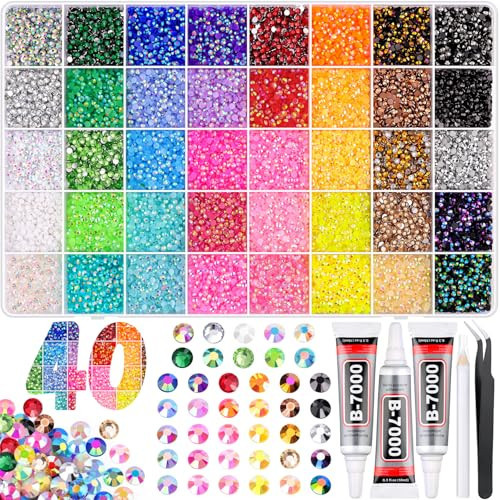 40000Pcs Jelly Rhinestones for Bedazzling Kit, Multi-Color 3mm Resin Flatback Gems with 3Pcs 10ml B7000 Jewelry Glue, Bedazzled Crystal for DIY Crafts Clothing Nail Art Makeup | Amazon (US)