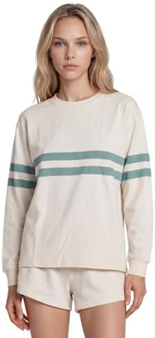 Almere Women's Varsity Set, 100% Cotton, Long Sleeve Crewneck Top and Matching Shorts | Amazon (US)
