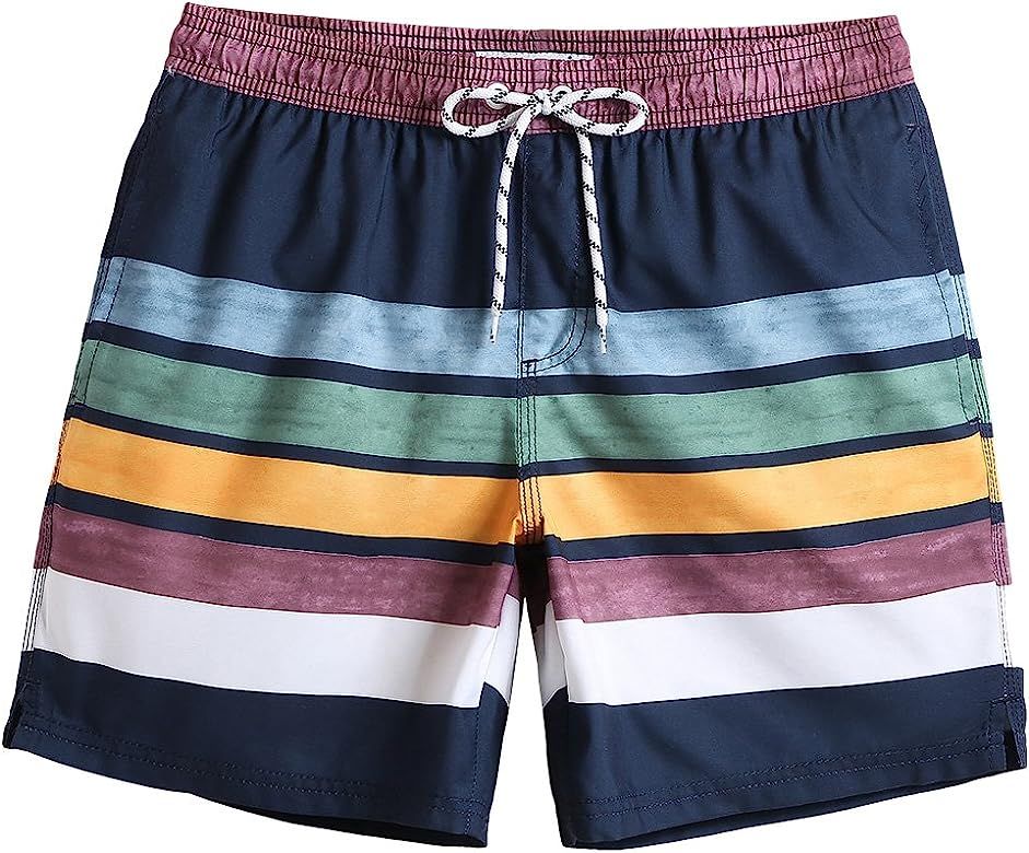 Mens Quick Dry Printed Short Swim Trunks with Mesh Lining Swimwear Bathing Suits | Amazon (US)