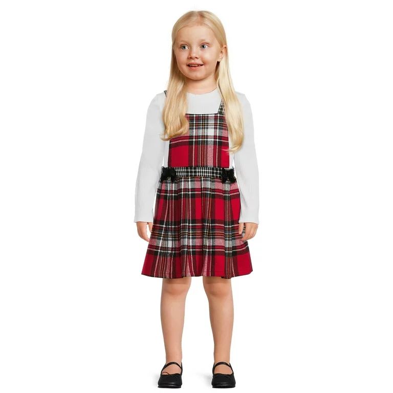 Wonder Nation Toddler Girls’ Holiday Pinafore and Dress Set, 2-Piece Set, Sizes 12M-5T | Walmart (US)