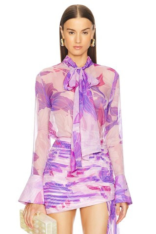 retrofete Kindra Blouse in Lavender Botanical from Revolve.com | Revolve Clothing (Global)