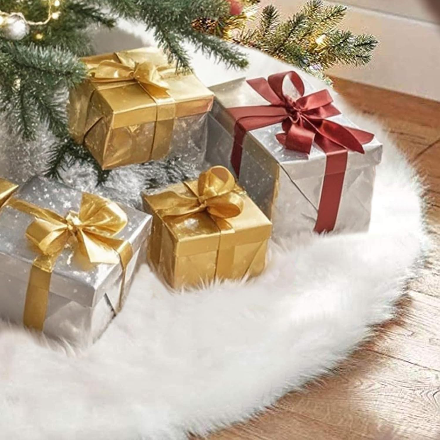 Christmas Tree Skirt White 60 Inch Faux Fur Plush - Indoor/Outdoor Decoration for Merry Christmas | Amazon (US)