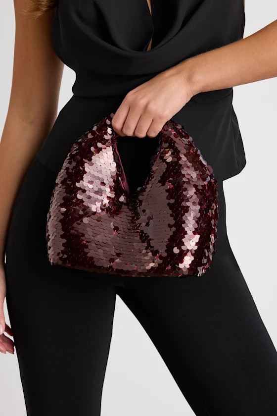 Dahlia Burgundy Sequin Clutch Bag | Lulus